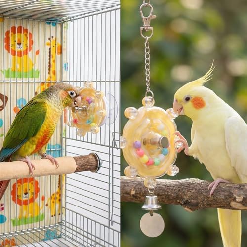 2 Pcs Bird Toys for Parakeets, Colorful Spin Wheel Toy, Interactive Bird Educational Toy for Small Birds Bird Cage Enrichment Toy for Cockatiel Parakeet Entertainment Bird Toys, Sun Conure Toys