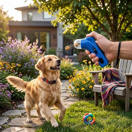 Pet Treat Launcher Funny Dog Food Puppy Snack Dispenser Handheld Dog Food Feeder Pet Training Interactive Toys(Blue)