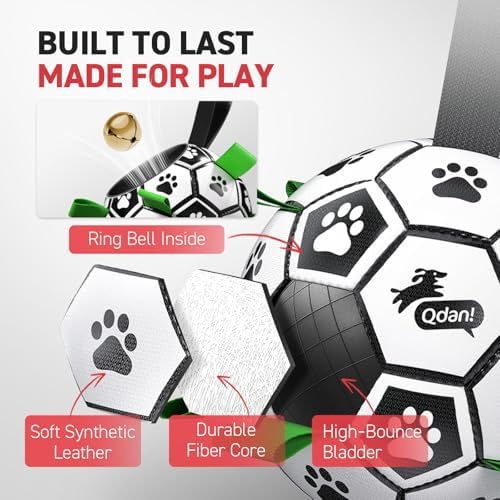 QDAN Dog Soccer Balls with Bell Inside, Squeaky Dog Balls, Birthday Gifts
