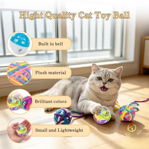 Door Hanging Cat Toy Set, Interactive Self-Play Cat Teaser with Retractable Elastic String, Hanging Door Cat Toys for Indoor Cats Kitten, Boredom Relief (6 Pack)