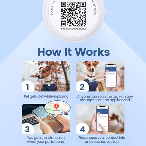 Dog ID Tag with QR Code & NFC, Silent Silicone Dog Name Tags Personalized for Pets- Scan QR for Instant Location Alert, Emergency Contact and Modifiable Pet Profile (White)