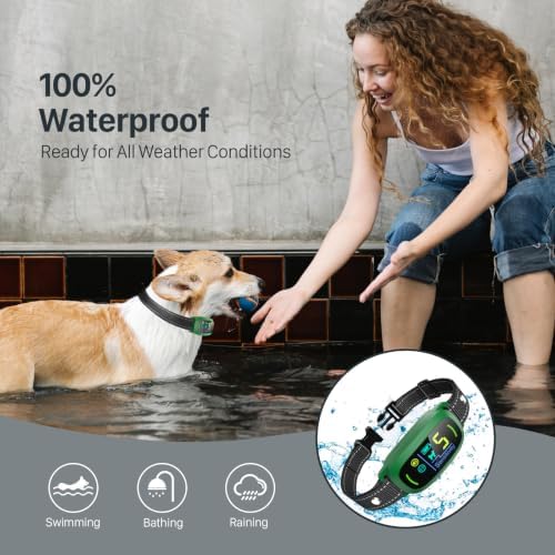 FAFAFROG Dog Bark Collar, Rechargeable Smart Collar, Anti Barking Training Collar with 5 Adjustable Sensitivity Beep Vibration, Bark Collar for Large Medium Small Dogs (Green)