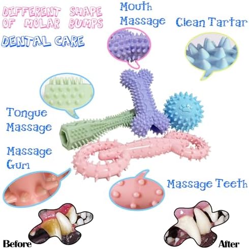 4-Pack Teething Toys Dog Chew Toys for 2-8 Months Puppy,Mix Color