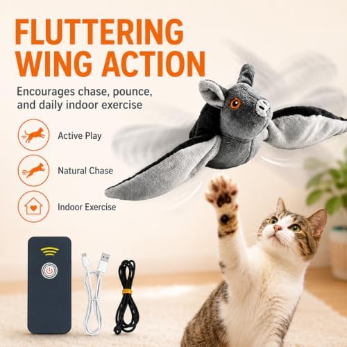 Flying Bat Dog Toy, 2026 New Interactive Flying Bat Toy for Dogs with Flapping Wings, Realistic Flight Motion and Chirping Sound, Indoor Chase Toy for Exercise, Play and Boredom Relief (Chick)