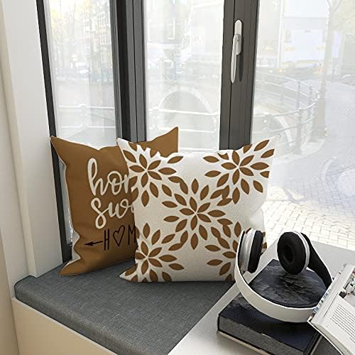 YCOLL Pillow Covers 16x16 Set of 4, Modern Sofa Throw Pillow Cover, Decorative Outdoor Linen Fabric Pillow Case for Couch Bed Car， Light Brown