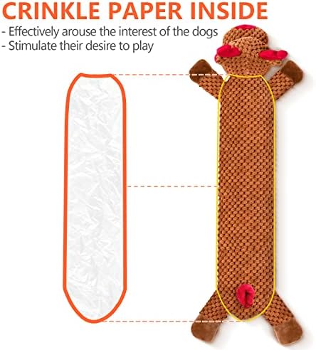 Senneny No Stuffing Dog Christmas Toys with Squeakers, Crinkle Xmas Plush Dog Toys for Large Medium Small Dogs, Durable Interactive Dog Toys for Puppies, Reindeer