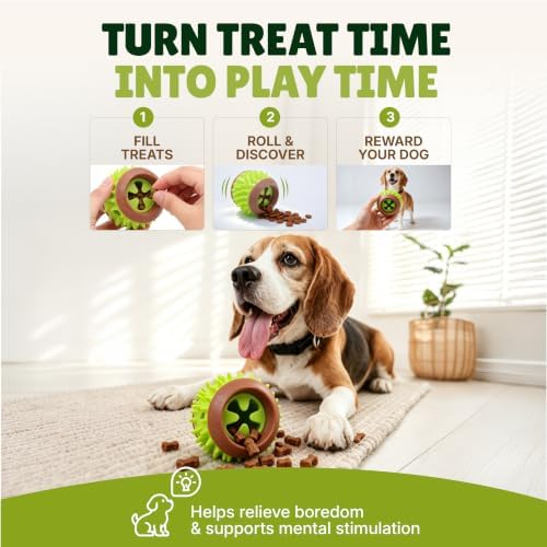 Dog Treat Ball, Treat Dispensing Puzzle Toys for Small & Medium Dogs, Green