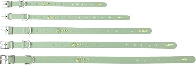 M-PETS Bond NFC Dog Collar – Waterproof Silicone Smart Collar with NFC Tag, Adjustable, No Battery Required – Multiple Sizes & Colors (Green, M)