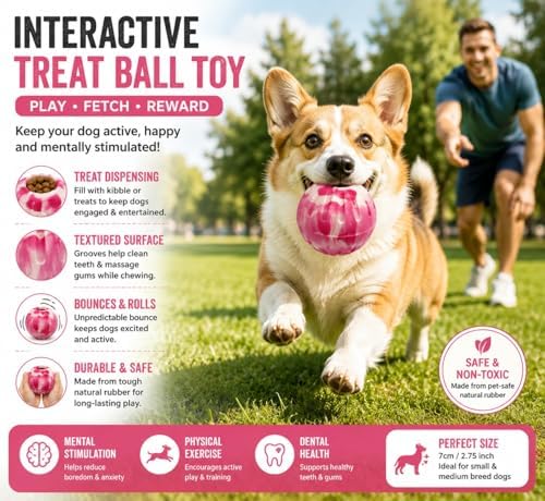 Strong Dog Ball Toy for Aggressive Chewers, Dog Pet Ball Toy for Small and Medium Dogs, Durable Fetch Toy Ball, Puppy Enrichment & Outdoor Training (Pink Camouflage)