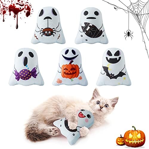 Catnip Toys Interactive Cat 5PCS Cats Chew Plush Ghost Toys & Pet Stuffed Nip Pillow & Kitten Best Kicker Toy Cute and Soft Teething Supplies for Moving Kitty Indoor