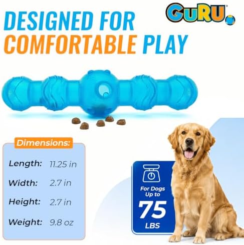GURU Shaker Stick Dog Toy - Treat Dispensing Interactive Puzzle Toy for Large Dogs - Durable Chew Toy for Aggressive Chewers - Slow Feeder Mental Stimulation Toy - 11.25 Inch Blue