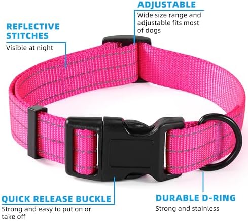Mile High Life Reflective Dog Collar, Adjustable Lightweight Quick Release