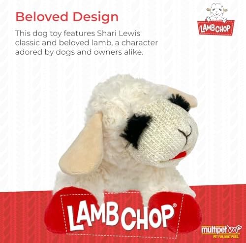 Multipet Lamb Chop Dog Plush Toy - Squeaky Toy for Small & Medium Dogs - Extra Soft Plush - Stuffed Animal for Cuddling & Playing (10", Cream, 5 Squeakers) (Pack of 2)