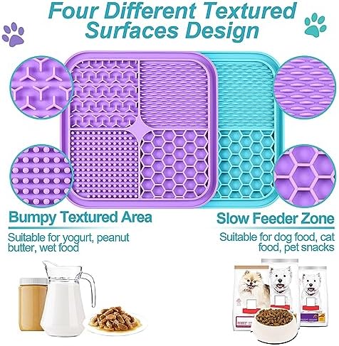 2PCS Licking Mat for Dogs with Suction Cups, Premium Lick Pad for Anxiety Relief, Slow Feeder Dog Bowls, Perfect for Bathing, Grooming and Training