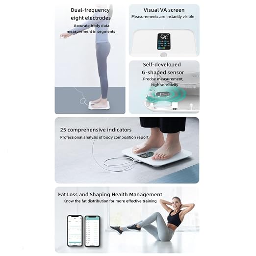 Digital Smart Bathroom Scale for Body Weight, Body Composition Monitor Health Analyzer, 8 Dual-Frequency Electrodes Smart Bathroom Digital Weighing Machine