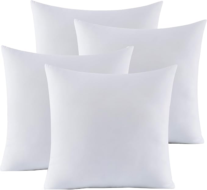 16X16 Pillow Inserts - Throw Pillow Set - Cushion Inserts for Decorative Throw Pillows Covers - Soft & Supportive Pillows for Couch, Sofa, Bed, or Chair, 4 Pack - 16" x 16"