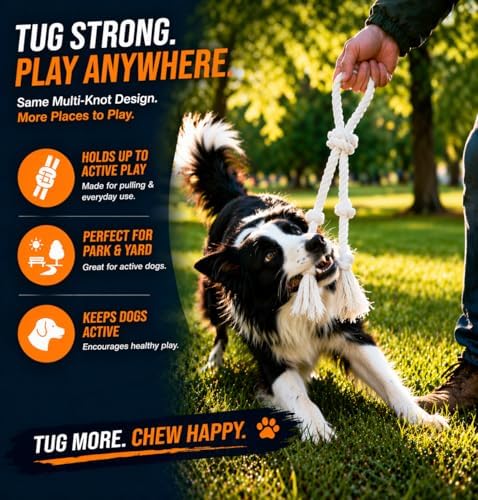 Dog Rope Toy 2 Pack, 18 in Heavy Duty Cotton Tug Toy for Medium Large Dogs, Interactive Tug of War & Chew Rope, Natural Undyed, Teeth Cleaning