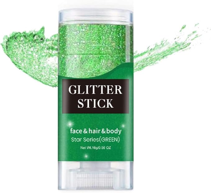 Green Face Glitter Stick,Sparkling Neon Accessories Outfit Party Holographic Sequins Paint Mardi Gras Hair and Body Glitter Gel Makeup. (Green face Glitter Stick)