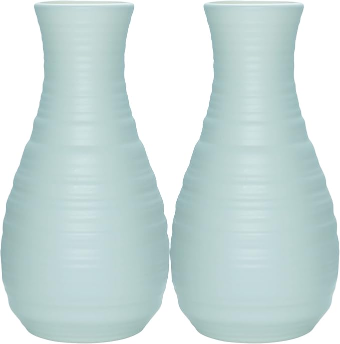 2 Pack Composite Plastics Flower Vase, Unbreakable Ceramic Look Vase for Home Decor Centerpieces, Arranging Bouquets (Green)