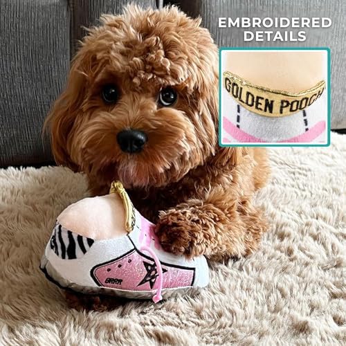 Haute Diggity Dog Golden Pooch Tennis Shoe Plush Dog Toy, Designer Parody