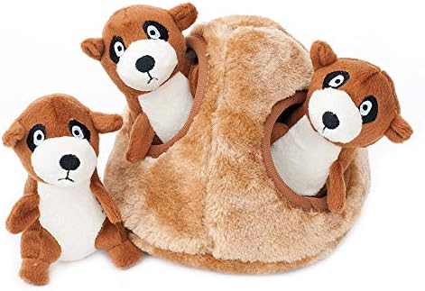ZippyPaws - Zoo Friends Burrow, Interactive Squeaky Hide and Seek Plush Dog Toy - Meerkat Miniz, 3 Pack