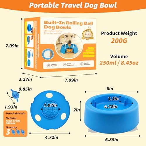 Dog Lick Bowl, Food‑Grade Licking Bowl for Bone Broth & Yogurt, Interactive Slow Eating Toy for Anxiety Relief Boredom, Anti Slip Base Slow Feeder Dog Lick Bowls Rolling Ball