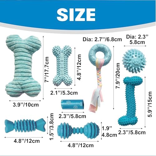 PetLike 8PCS Puppy Teething Toys Set - Interactive Dog Chew Toys with Ball & Cotton Ropes Safe & Durable Teething for Small Puppies(Blue)