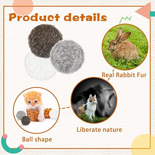 LEIFIDE 12 Pcs Real Rabbit Fur Ball Poms Cat Toys, Gray, Coffee, White