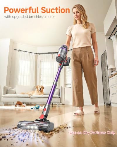 FEPPO Cordless Vacuum Cleaner, Upgraded 70Mins Powerful Vacuum Cleaners for Home with Self-Standing, Touch Screen, Anti-Tangle Stick Vacuum Cordless, Wireless Vacuum for Hardwood Floor/Carpet/Pet Hair