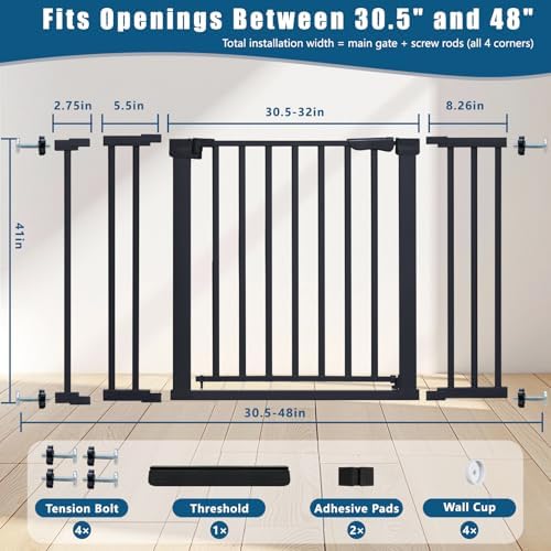 Rgqphantom 41" Tall Safety Pet Gate,Adjustable 29.92"-49.21" Wide (Black)