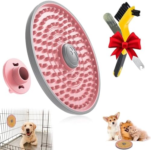 Dog Lick Mat, Pink, for Crate Training and Reducing Anxiety, Made of Natural Rubber, Promotes Healthy Feeding and Oral Hygiene