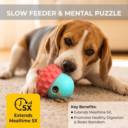 Dog Toy Treat Dispenser, Slow Feeder Puzzle (Reddish Blue) | 2-in-1 slow feeder & freezable lick toy. Twist-open 2-piece easy clean. Food-grade silicone for small & medium dogs.