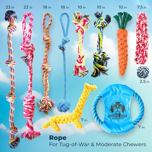 Pacific Pups Products Dog Rope Toys for Medium Dogs, 11 Pack