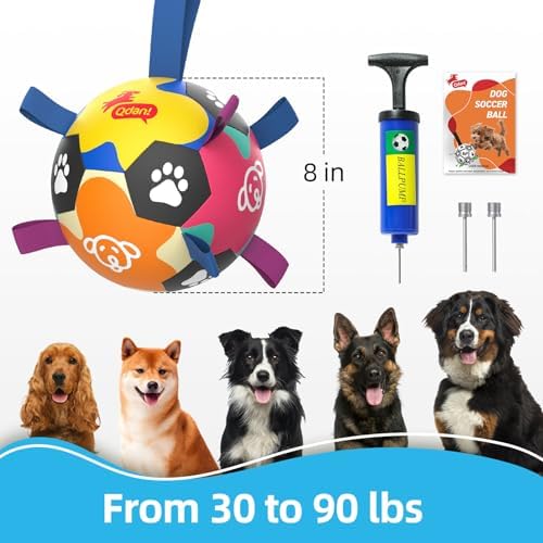 QDAN Dog Toy, Dog Soccer Ball with Straps, Dog Balls for Aggressive Chewers