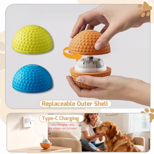 SNOYWEN Smart Interactive Dog Toy, Automatic Moving Bouncing Rolling Ball, Food-Grade Rubber Material IPX7 Waterproof Active Ball for Medium and Large Dogs (Orange)