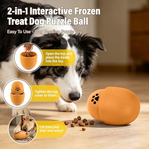 Frozen Treat Dog Toy BPA Free Silicone Dogs Slow Feeder Lick Ball, Orange