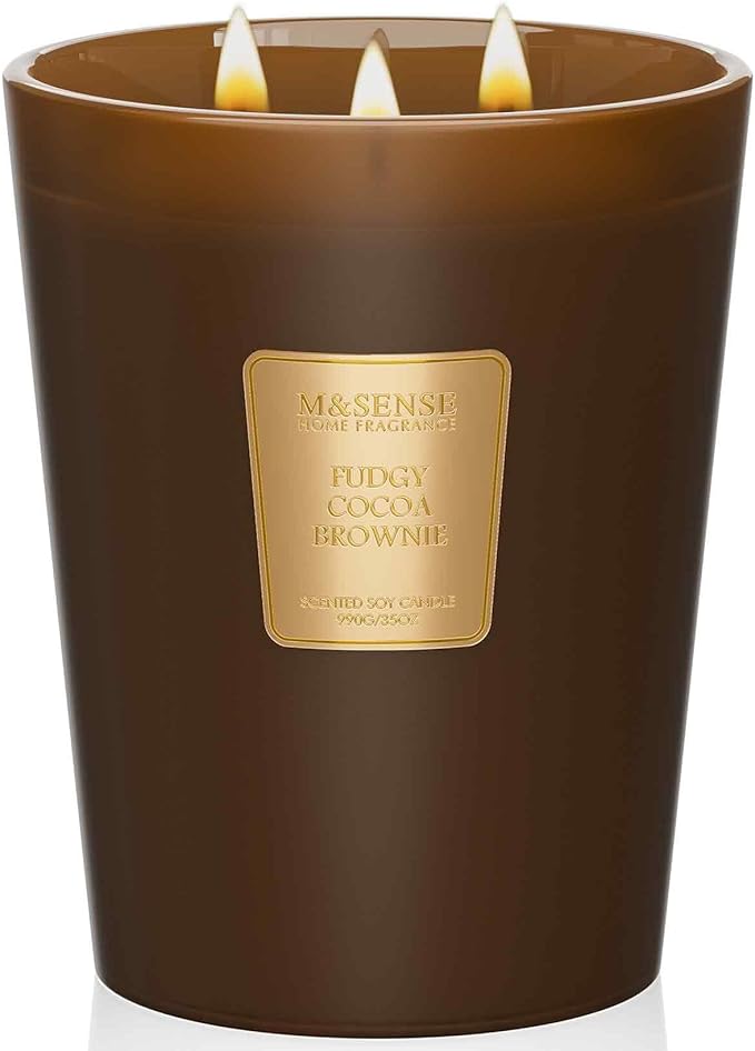 M&SENSE Fudgy Cocoa Brownie Soy Candle, 35oz 3 Wick 150H, Chocolate Bakery Scent, Large Aromatherapy Candle for Bedroom Cozy
