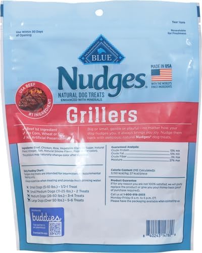 Blue Buffalo Nudges Grillers Natural Dog Treats, Steak, 10oz (Pack of 6)