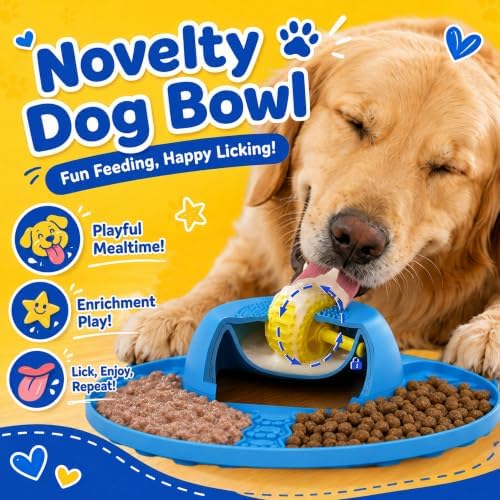 Slow Feeder Dog Bowls, Lick Mat & Interactive Rolling Ball, Dishwasher Safe