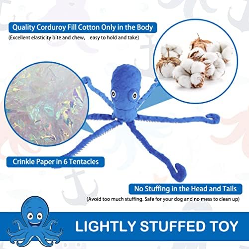 EXPAWLORER Large Squeaky Dog Toys - Stuffed Plush Long Dog Chew Toy, 2-in-1 Interactive Dog Toys with Built-in Squeak Ball and Crinkle Paper, Training Reward Birthday Gift Soft Octopus, Blue