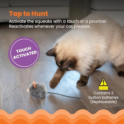 Catstages Squeak Squeak Mouse Cat Toy with Touch-Activated Sound & Catnip,Gray,(Pack of 2)