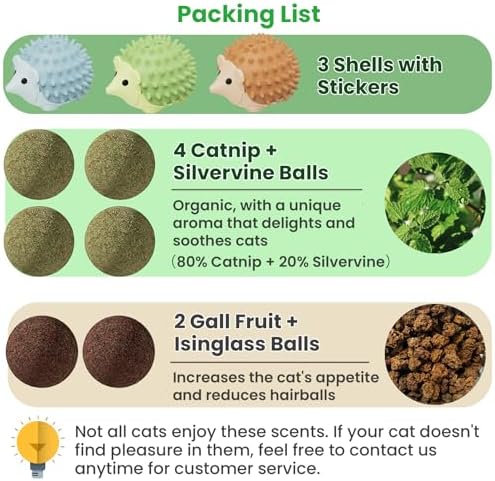 Catnip Toys with 6 Refill Catnip Balls & 3 Massage Shells