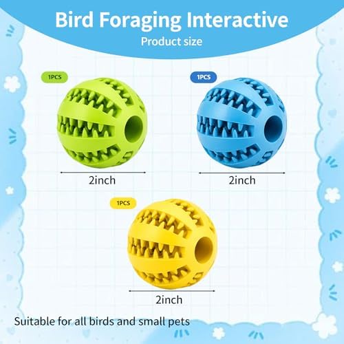 Foraging Toys for Birds, 2PCS Parrot Feeder Chew Toy Balls, Bird Foraging Toys for Parakeets and Cockatiels, Bird Chew Toys for Parrots, Slow-Feeding Pet Enrichment Toy