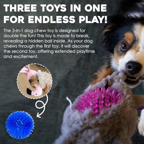 Flourish Pets 3 in 1 Multi-Layer Chew Toy for Active Dogs | Non-Toxic BPA Free Double Stitched Soft Fabric Exterior Dog Toys | Long-Lasting Dog Plush Toys – Large Flamingo 17.5"