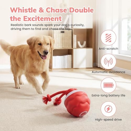 Dog Toys, Interactive Dog Toys, Motion Activated Balls for Medium/Large Dogs, Smart Moving Dog Ball Herding Ball with 3 Play Modes & Realistic Bark Sound, Keep Pets Busy (Red, 01)