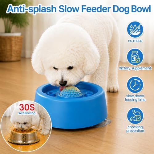 Senneny Slow Feeder Dog Licking Bowl with Rolling Ball,Slow Feeder with 3-Suction Base for Liquid Treats,Non-Slip Interactive Dog Enrichment Toy for Boredom Relief, BPA-Free for Various Dog Breeds