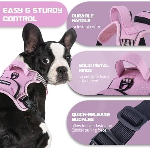 BUMBIN Dog Harness for Large Dogs, No Pull Adjustable No Choke Pet Vest with Dog Leash Fit Smart Reflective Pet Walking Harness for Training Easy Control Soft Handle Pink S