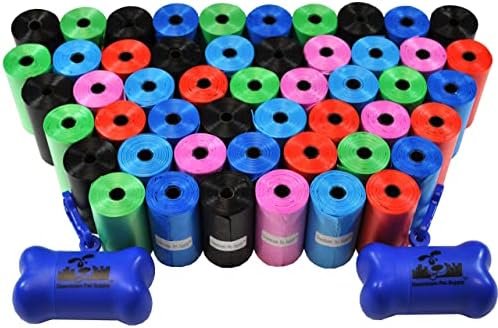 Downtown Pet Supply Dog Waste Bags (1000 CT - Rainbow Bags & 2 Dispensers) Clips to Dog Leashes & Harnesses - Poop Scoop Bags are Leak-Proof & Unscented