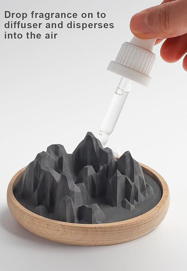 SINT Aroma Diffuser Diatomite Mountain Stone with Wooden Stand | Essential Oil Diffuser with Aromatherapy Fragrant Oil | Diffusers for Home, Oil Diffuser, Room Decor | Black, Fig Fragrance 10 ML