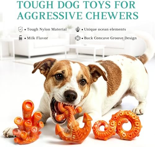 Fuufome 3 Pack Nylon Dog Chew Toys, Indestructible for Aggressive Medium & Large Dogs